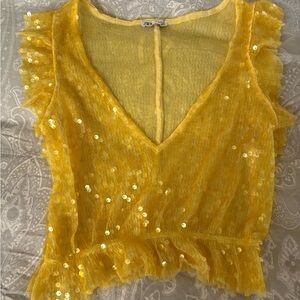 Zara Gold Sequin Ruffled Blouse